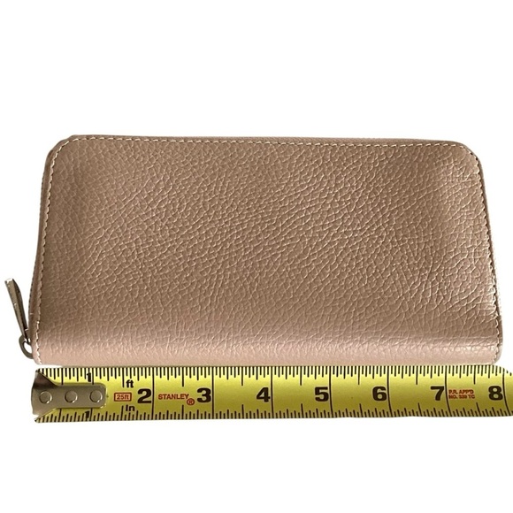 Vera Pelle Elegant Taupe Genuine Leather Zip Wallet Made In Italy Like New - Picture 12 of 16